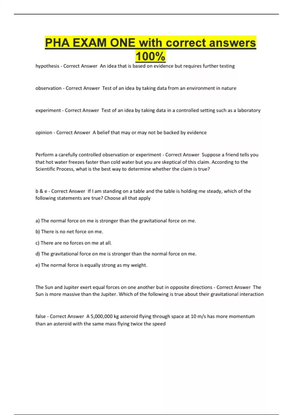Phale Question. Answer PHA EXAM ONE with correct answers 100% - PHA 621 - Stuvia US