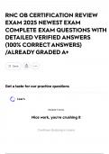 RNC OB CERTIFICATION REVIEW  EXAM 2025 NEWEST EXAM COMPLETE EXAM QUESTIONS WITH DETAILED VERIFIED ANSWERS &lpar;100&percnt; CORRECT ANSWERS&rpar; &sol;ALREADY GRADED A&plus;