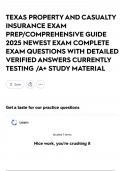 TEXAS PROPERTY AND CASUALTY INSURANCE EXAM PREP&sol;COMPREHENSIVE GUIDE 2025 NEWEST EXAM COMPLETE EXAM QUESTIONS WITH DETAILED VERIFIED ANSWERS CURRENTLY TESTING &sol;A&plus; STUDY MATERIAL