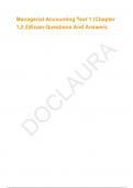 Managerial Accounting Test 1 &lpar;Chapter 1&comma;2&comma;3&rpar;Exam Questions And Answers