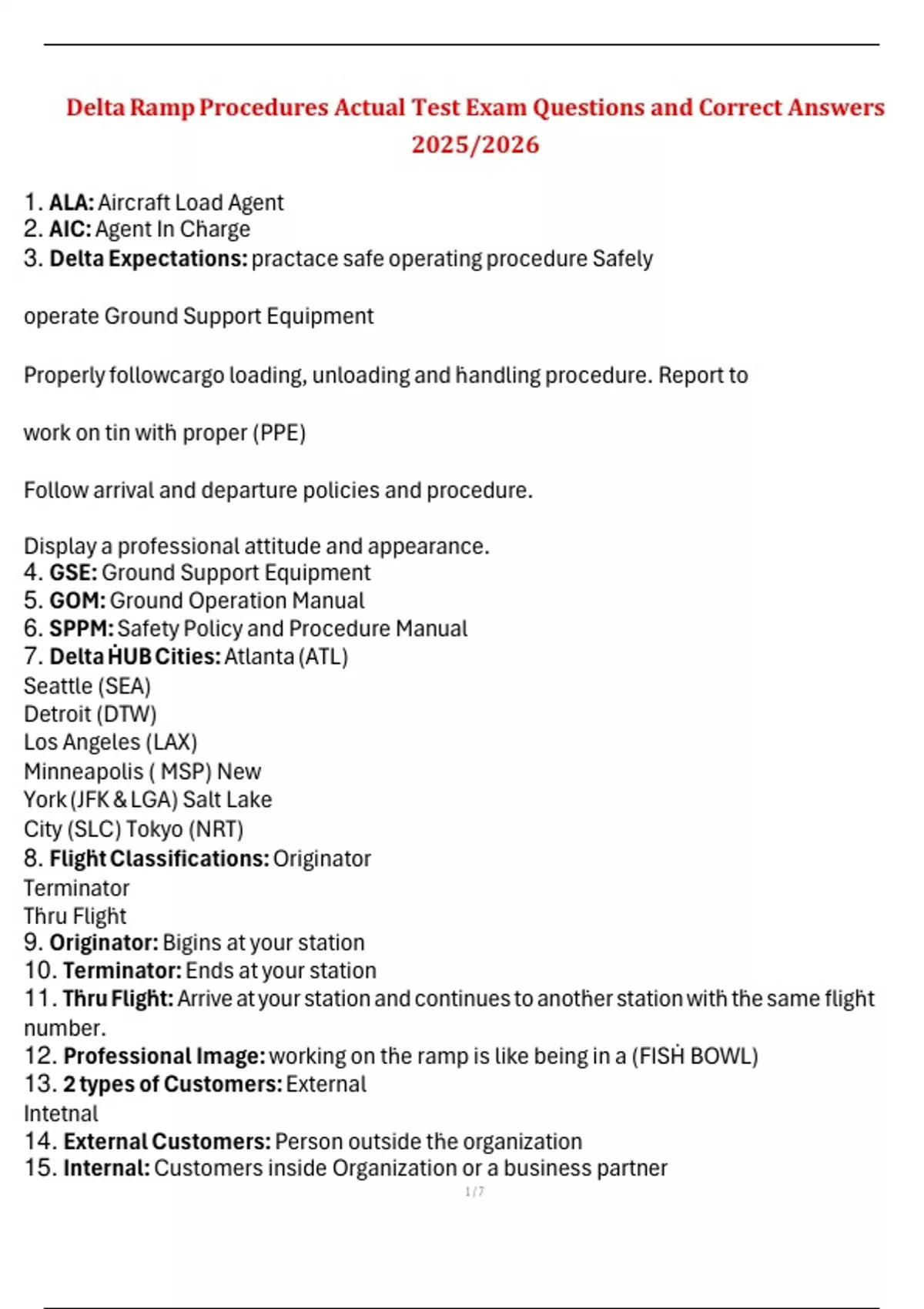 Delta Ramp Procedures | Actual Test Exam Questions and Correct Answers ...