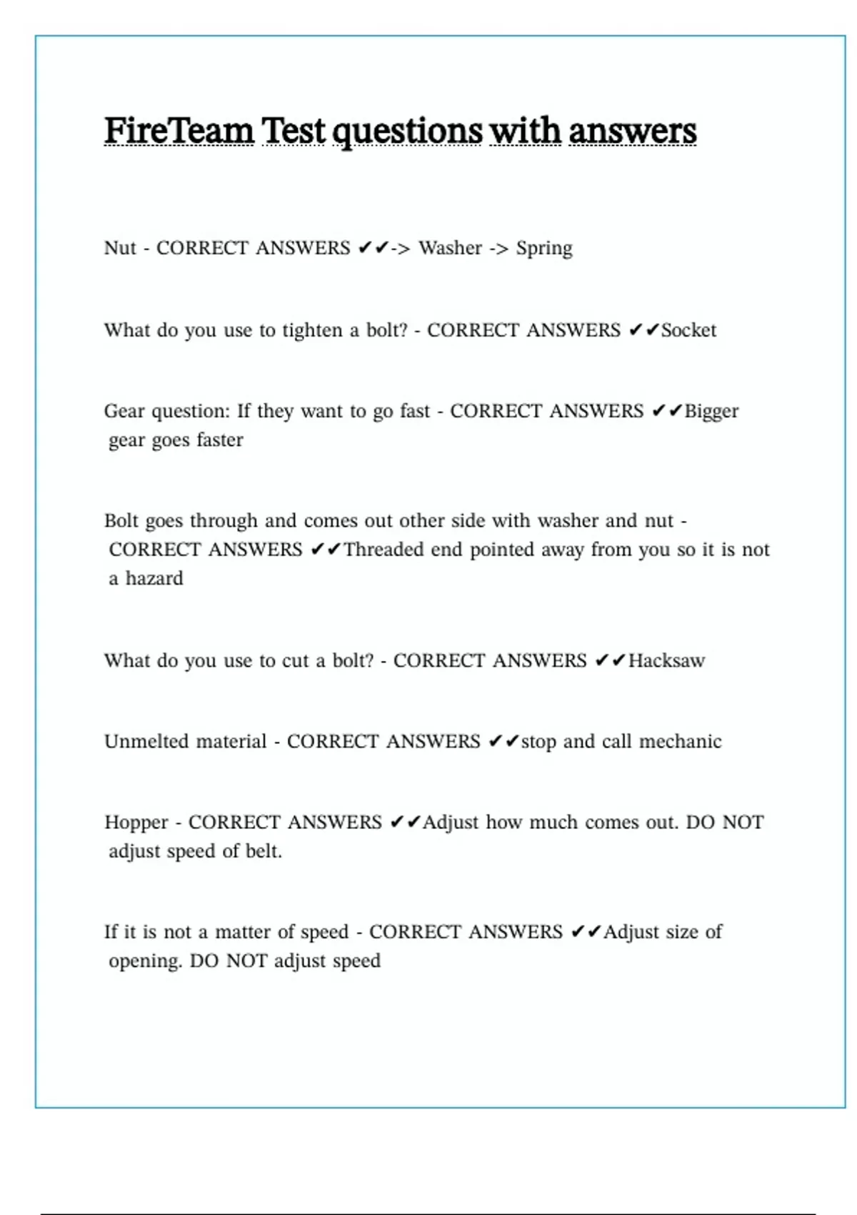 Fireteam Test Score FireTeam Test questions with answers - Ntn fireteam - Stuvia US