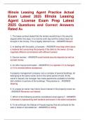 Illinois Leasing Agent Practice Actual  Exam Latest 2025 Illinois Leasing  Agent License Exam Prep Latest  2025 Questions and Correct Answers  Rated A&plus; 