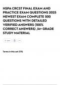 HSPA CRCST FINAL EXAM AND PRACTICE EXAM QUESTIONS 2025 NEWEST EXAM COMPLETE 500 QUESTIONS WITH DETAILED VERIFIED ANSWERS &lpar;100&percnt; CORRECT ANSWERS&rpar; &sol;A&plus; GRADE STUDY MATERIAL