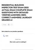 RESIDENTIAL BUILDING INSPECTOR TEST EXAM 2025 ACTUAL EXAM COMPLETE EXAM QUESTIONS WITH DETAILED VERIFIED ANSWERS &lpar;100&percnt; CORRECT ANSWERS&rpar; &sol;ALREADY GRADED A&plus;
