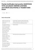 Florida Certification test practice QUESTIONS WITH ACCURATE VERIFIED ANSWERS &lpar;ACCURATE SOLUTIONS&rpar; A&plus; PASSED&excl;&excl; 2025 EXAM