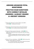 AWHONN ADVANCED FETAL MONITORING PRACTICE EXAM QUESTIONS WITH CORRECT DETAILED ANSWERS &vert; ALREADY GRADED A&plus;<RECENT VERSION>