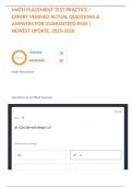 MATH PLACEMENT TEST PRACTICE &sol; EXPERT VERIFIED ACTUAL QUESTIONS & ANSWERS FOR GUARANTEED PASS &vert; NEWEST UPDATE&comma; 2025-2026