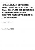 NUR 631&sol;NUR631 ADVANCED PATHO FINAL EXAM 2025 ACTUAL EXAM COMPLETE 250 QUESTIONS WITH DETAILED VERIFIED ANSWERS &sol;ALREADY GRADED A&plus; &sol;&sol; BRAND NEW&excl;&excl;