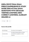 HSPA CRCST FINAL EXAM PREP&sol;COMPREHENSIVE STUDY GUIDE 2025 ACTUAL EXAM QUESTIONS WITH DETAILED VERIFIED ANSWERS &lpar;100&percnt; CORRECT ANSWERS&rpar; &sol;ALREADY GRADED A&plus;