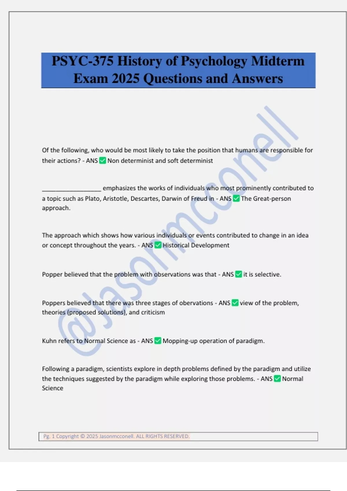 PSYC-375 History of Psychology Midterm Exam 2025 Questions and Answers ...