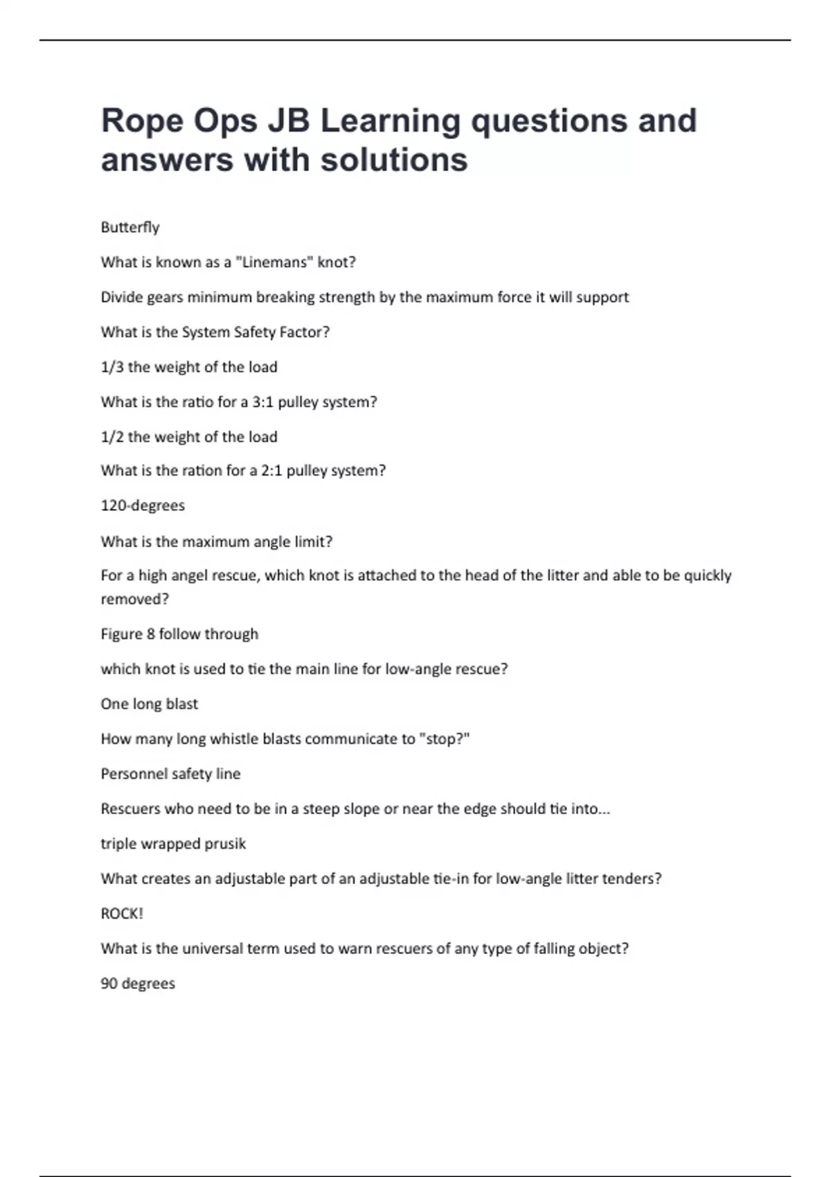 Rope Ops JB Learning questions and answers with solutions - Rope Rescue ...