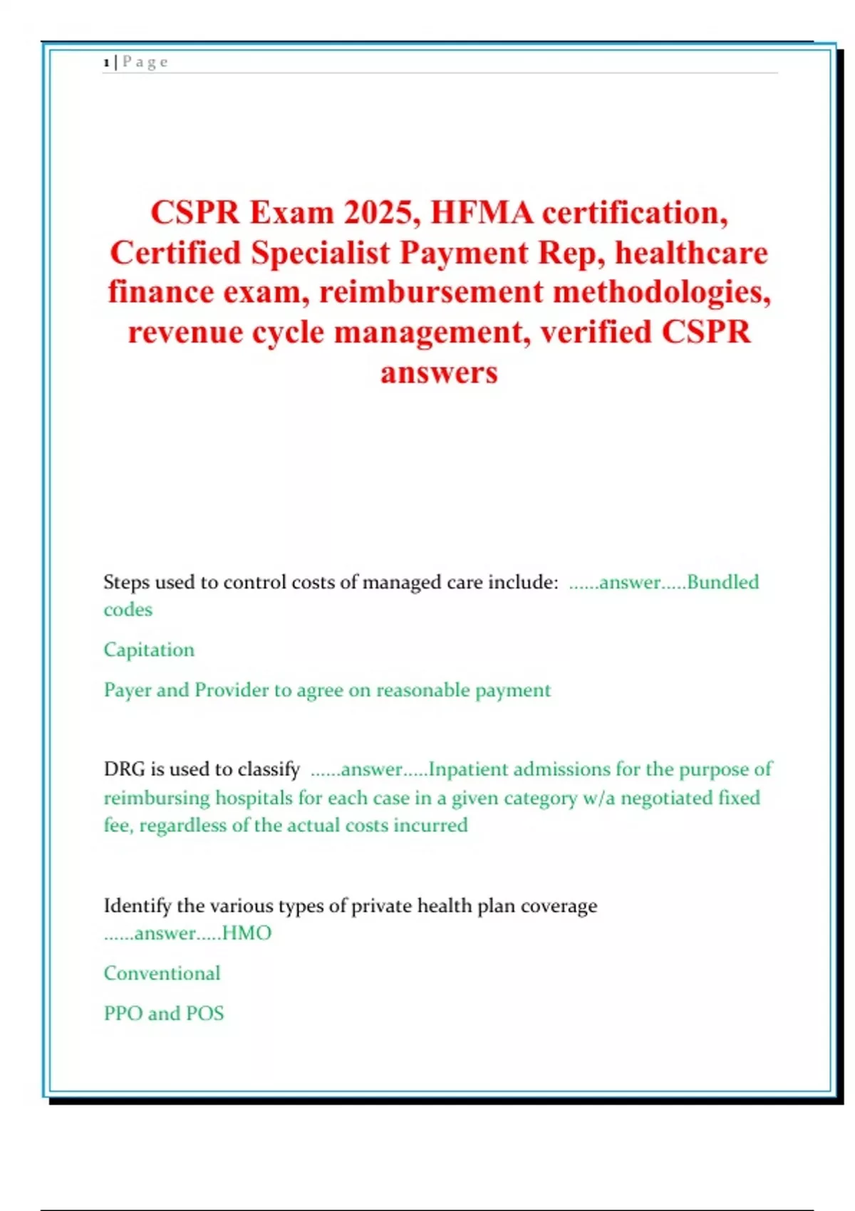 Cspr Software CSPR Exam 2025, HFMA certification, Certified Specialist Payment Rep ...