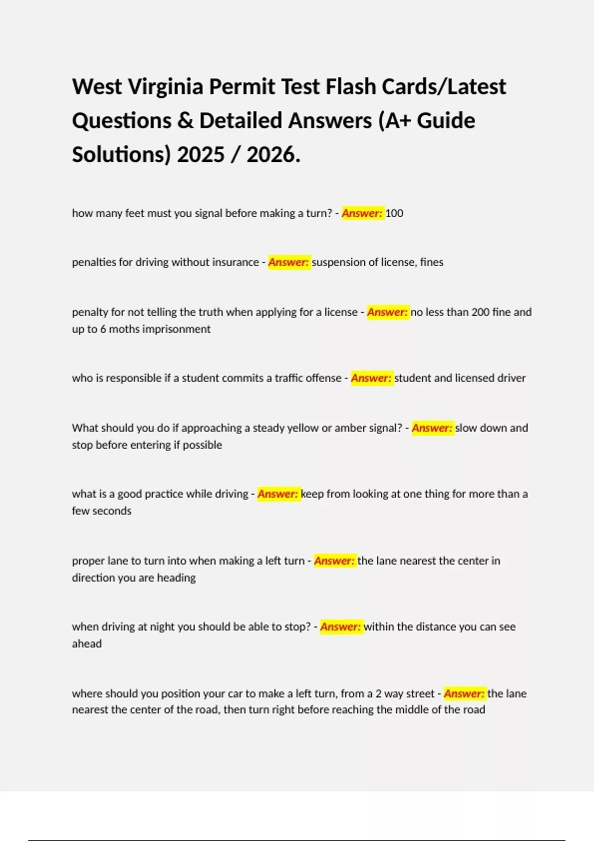 West Virginia Permit Test Flash Cards/Latest Questions & Detailed ...