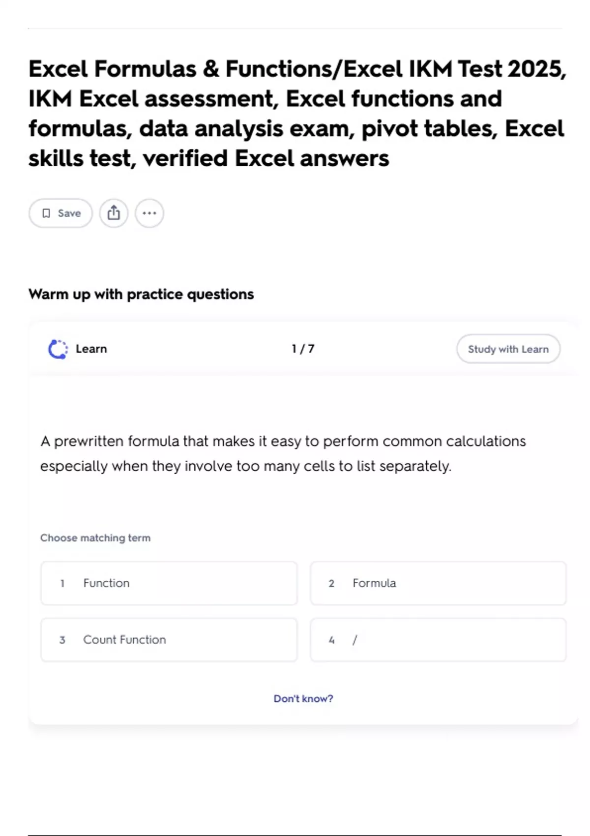 Excel Formulas & Functions/Excel IKM Test 2025, IKM Excel assessment ...