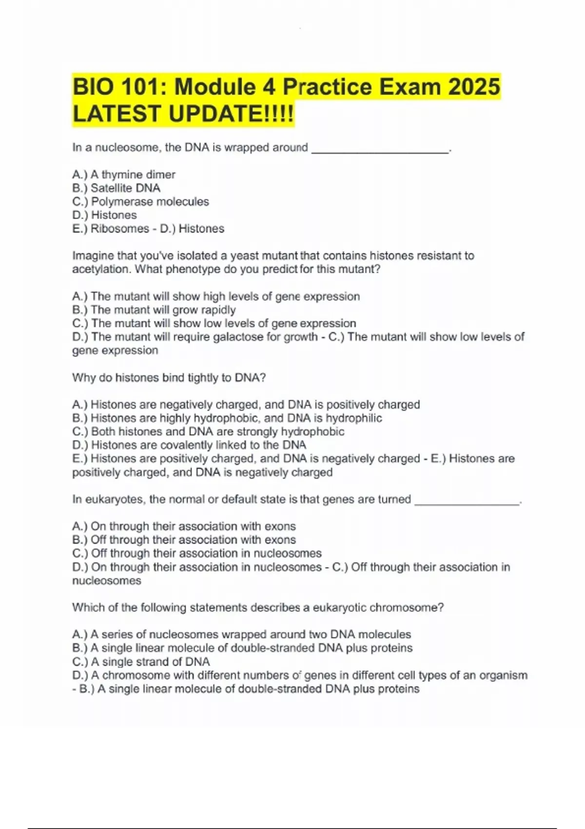 BIO 101- Module 4 Practice Exam 2025 LATEST UPDATE!!! - BIO 101- Module ...