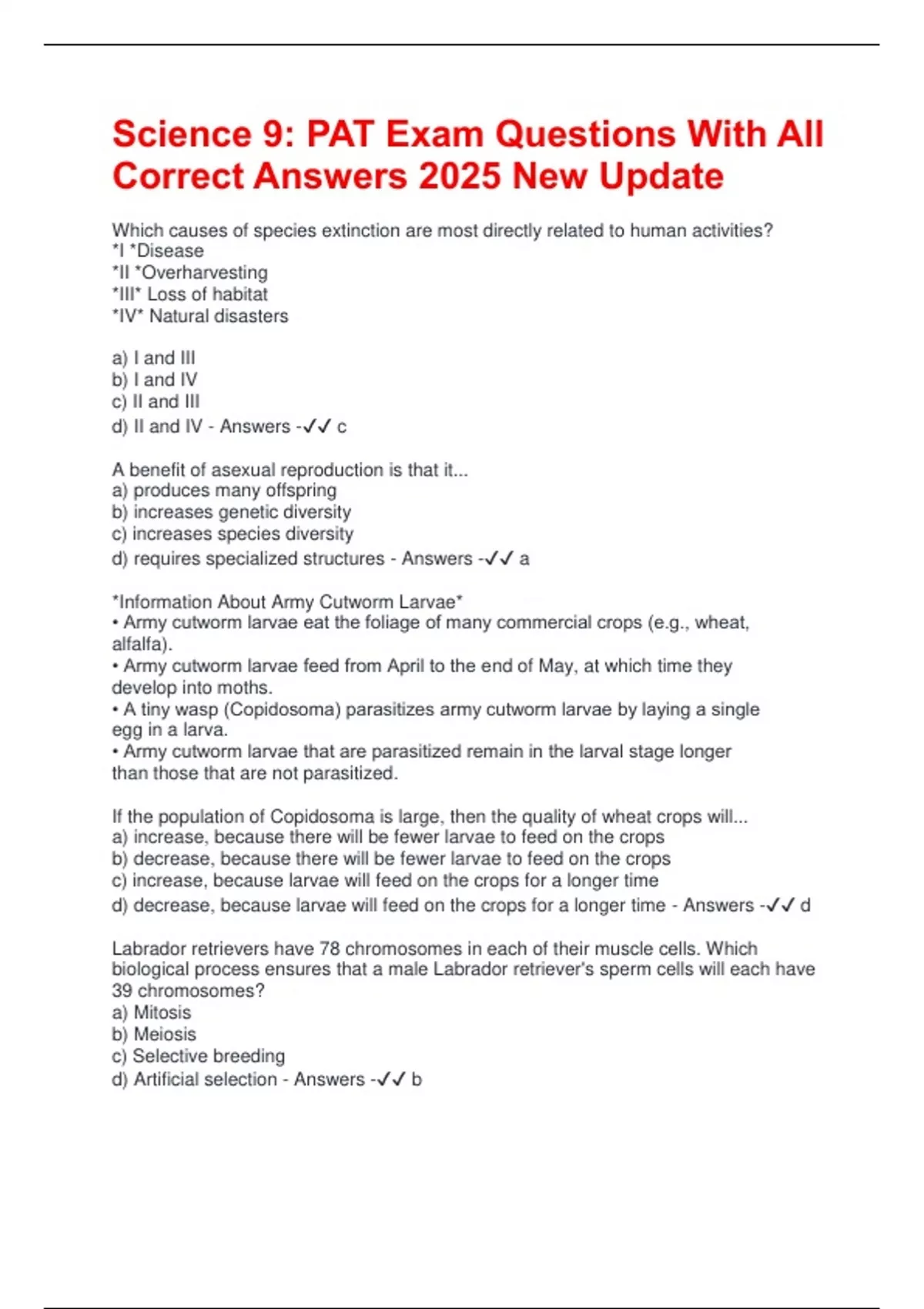 Science 9: PAT Exam Questions With All Correct Answers 2025 New Update ...