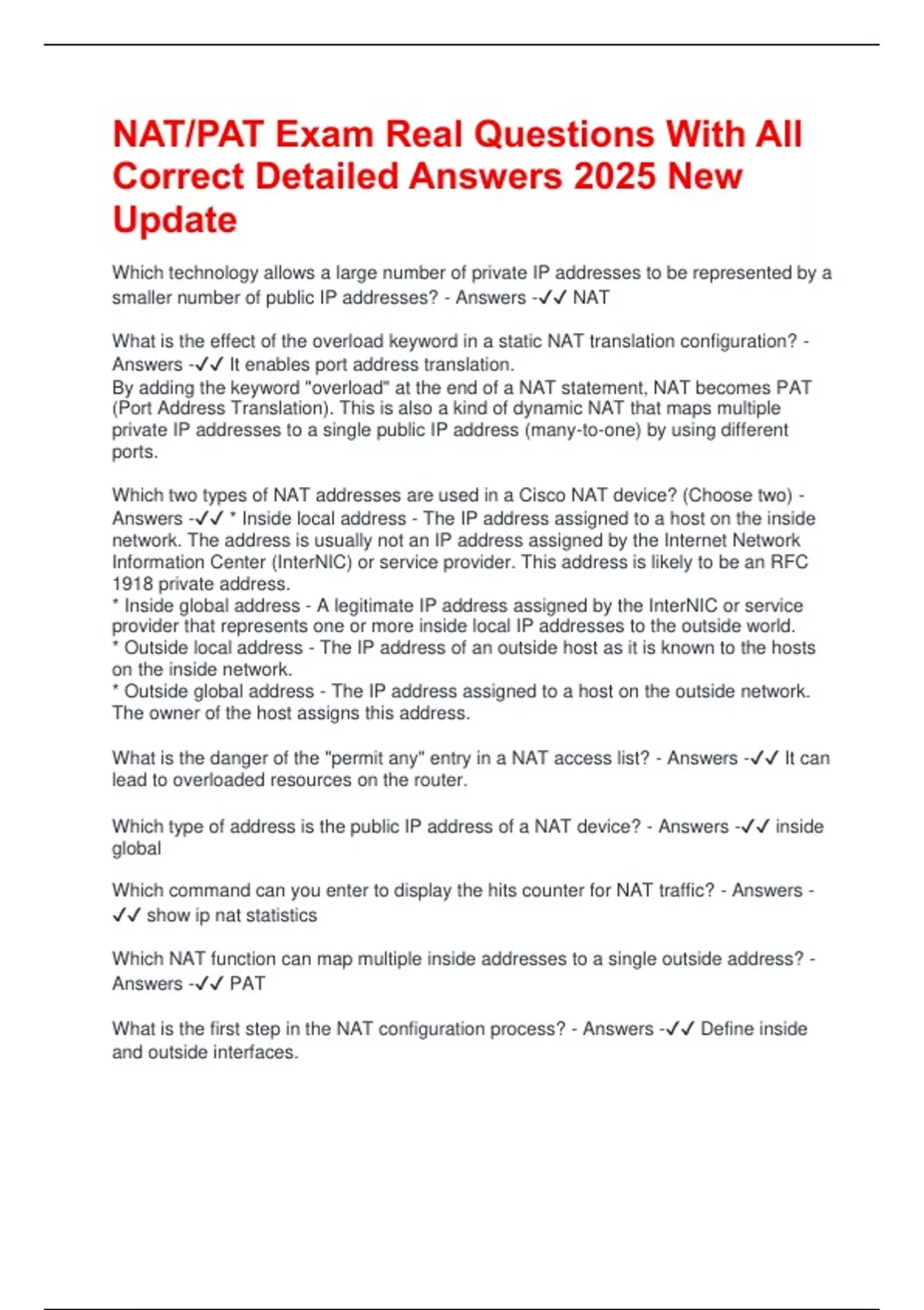 Nat Questions NAT/PAT Exam Real Questions With All Correct Detailed Answers 2025 New ...