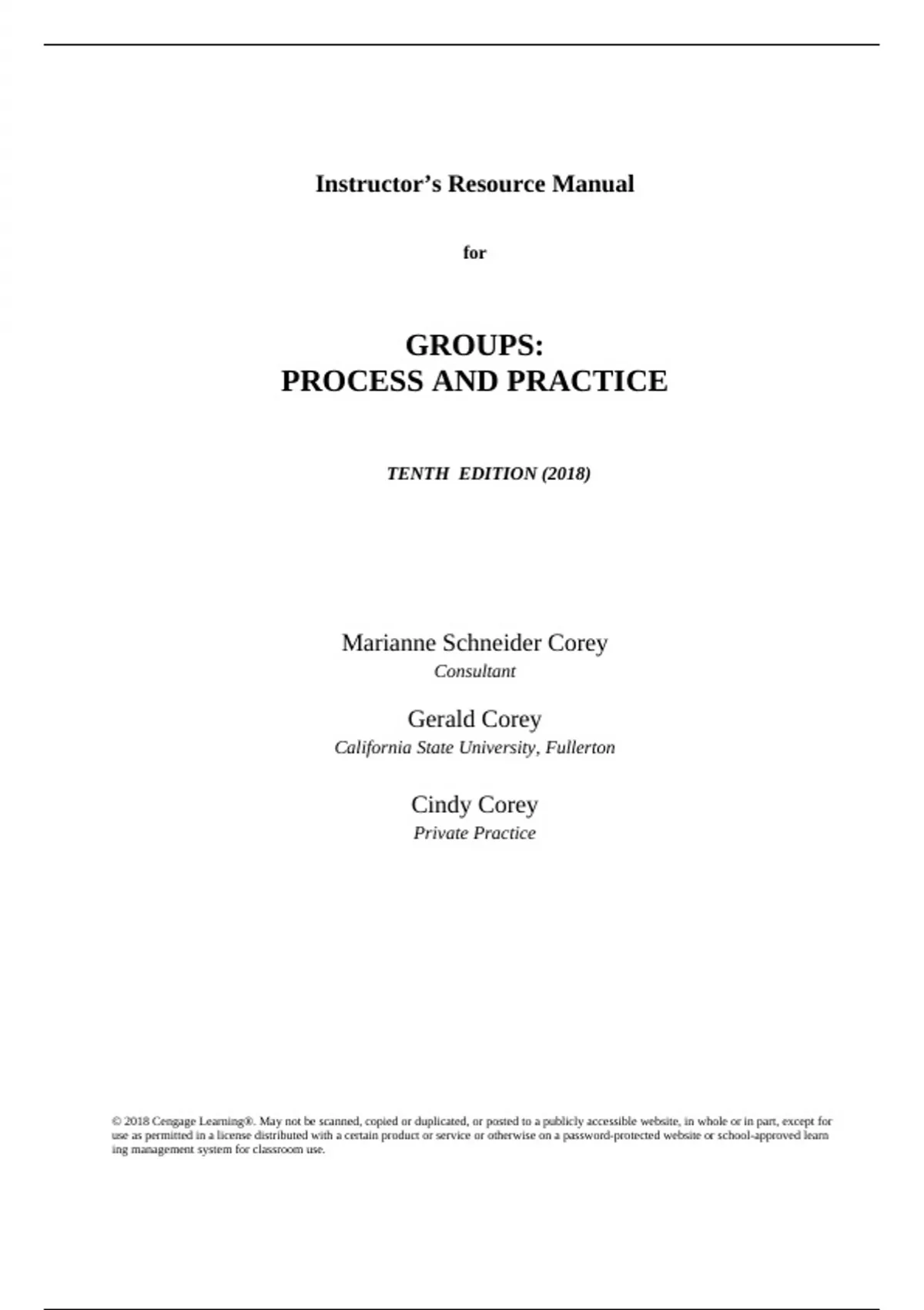 Summary Solutions manual, answers: Groups Process and Practice,Corey ...