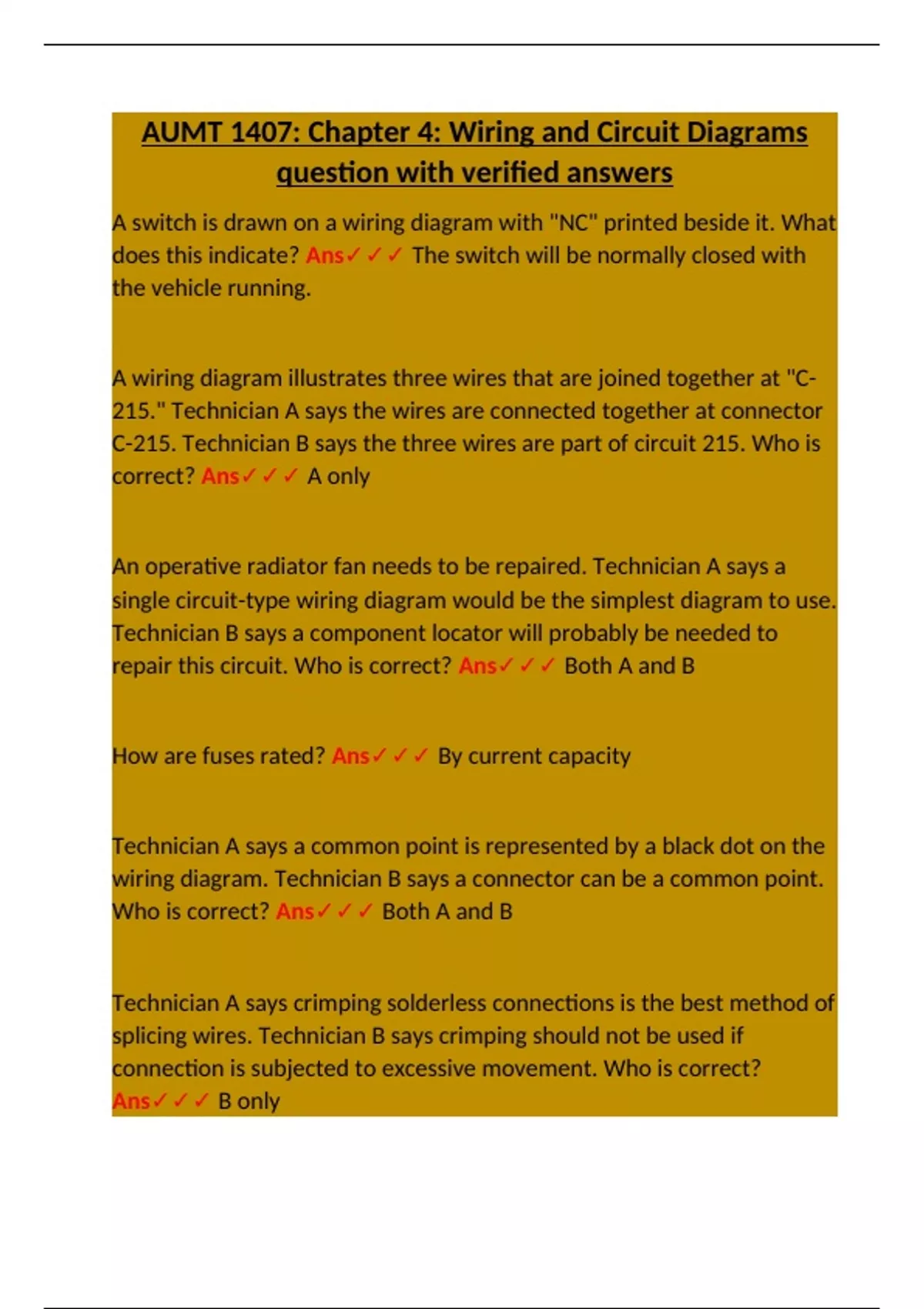 AUMT 1407: Chapter 4 – Wiring and Circuit Diagrams | Verified Questions