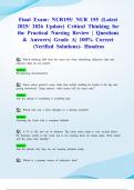Final Exam&colon; NUR155&sol; NUR 155 &lpar;Latest 2025&sol; 2026 Update&rpar; Critical Thinking for the Practical Nursing Review &vert; Questions & Answers&vert; Grade A&vert; 100&percnt; Correct &lpar;Verified Solutions&rpar;- Hondros