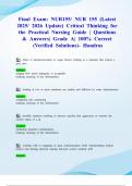Final Exam&colon; NUR155&sol; NUR 155 &lpar;Latest 2025&sol; 2026 Update&rpar; Critical Thinking for the Practical Nursing Guide &vert; Questions & Answers&vert; Grade A&vert; 100&percnt; Correct &lpar;Verified Solutions&rpar;- Hondros