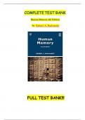 Test Bank - Human Memory 4th Edition by Gabriel A&period; Radvansky&comma;ISBN&semi; 9781000351040&comma;All Chapters Covered Complete Guide A&plus;&vert;&vert;NEWEST VERSION&vert;&vert;&period;