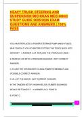 HEAVY TRUCK STEERING AND  SUSPENSION MICHIGAN MECHANIC  STUDY GUIDE 2025&sol;2026 EXAM  QUESTIONS AND ANSWERS &vert; 100&percnt;  PASS