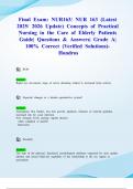 Final Exam&colon; NUR163&sol; NUR 163 &lpar;Latest 2025&sol; 2026 Update&rpar; Concepts of Practical Nursing in the Care of Elderly Patients Guide&vert; Questions & Answers&vert; Grade A&vert; 100&percnt; Correct &lpar;Verified Solutions&rpar;- Hondros