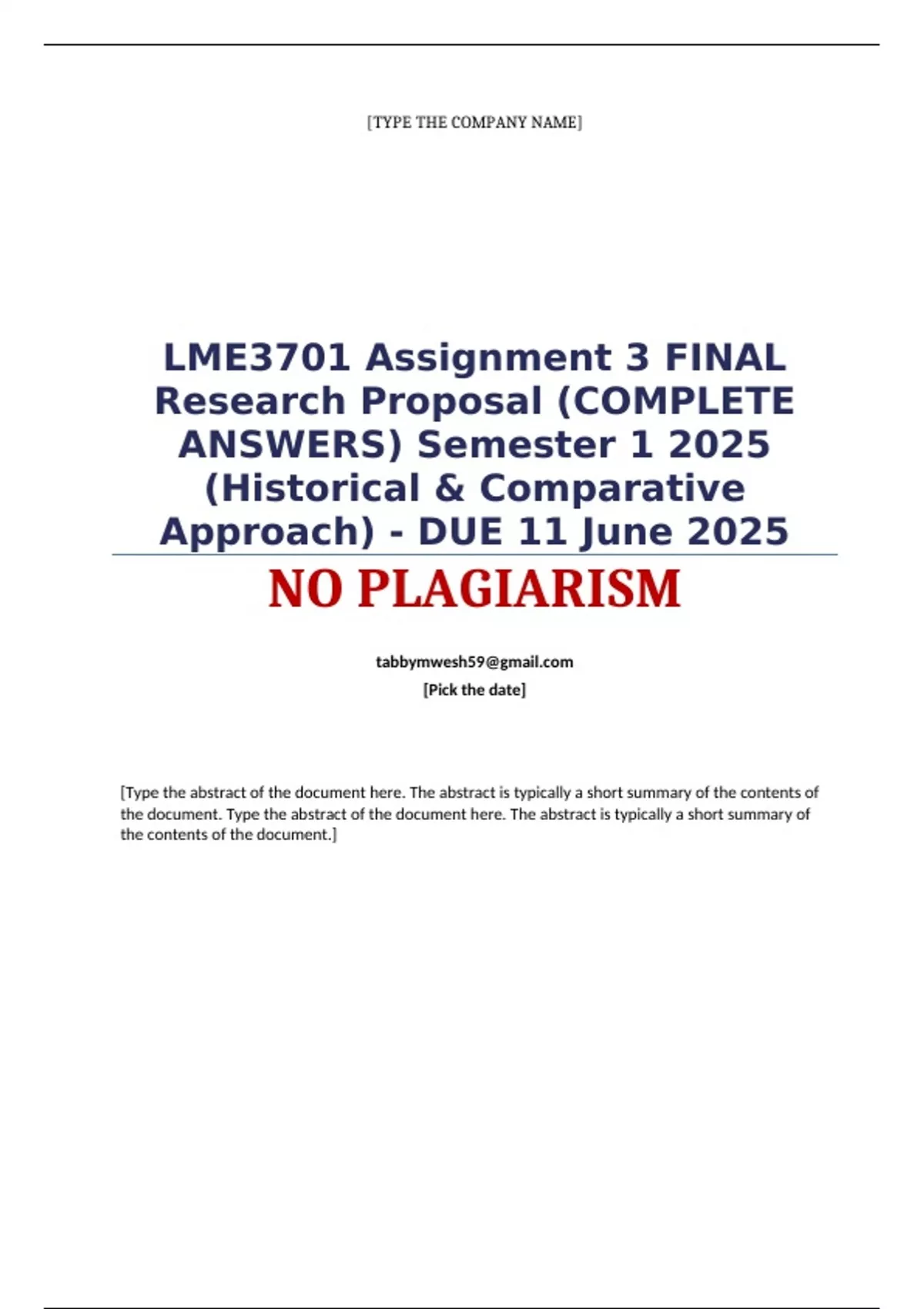 LME3701 Assignment 3 FINAL Research Proposal (COMPLETE ANSWERS ...