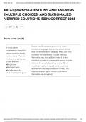 MCAT practice QUESTIONS AND ANSWERS &lpar;MULTIPLE CHOICES&rpar; AND &lpar;RATIONALES&rpar; VERIFIED SOLUTIONS &vert;100&percnt; CORRECT 2025