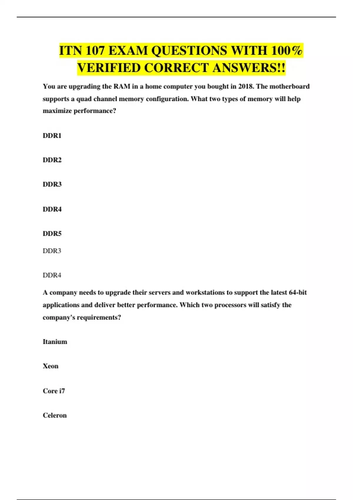 ITN 107 EXAM QUESTIONS WITH 100% VERIFIED CORRECT ANSWERS!! - ITN ...