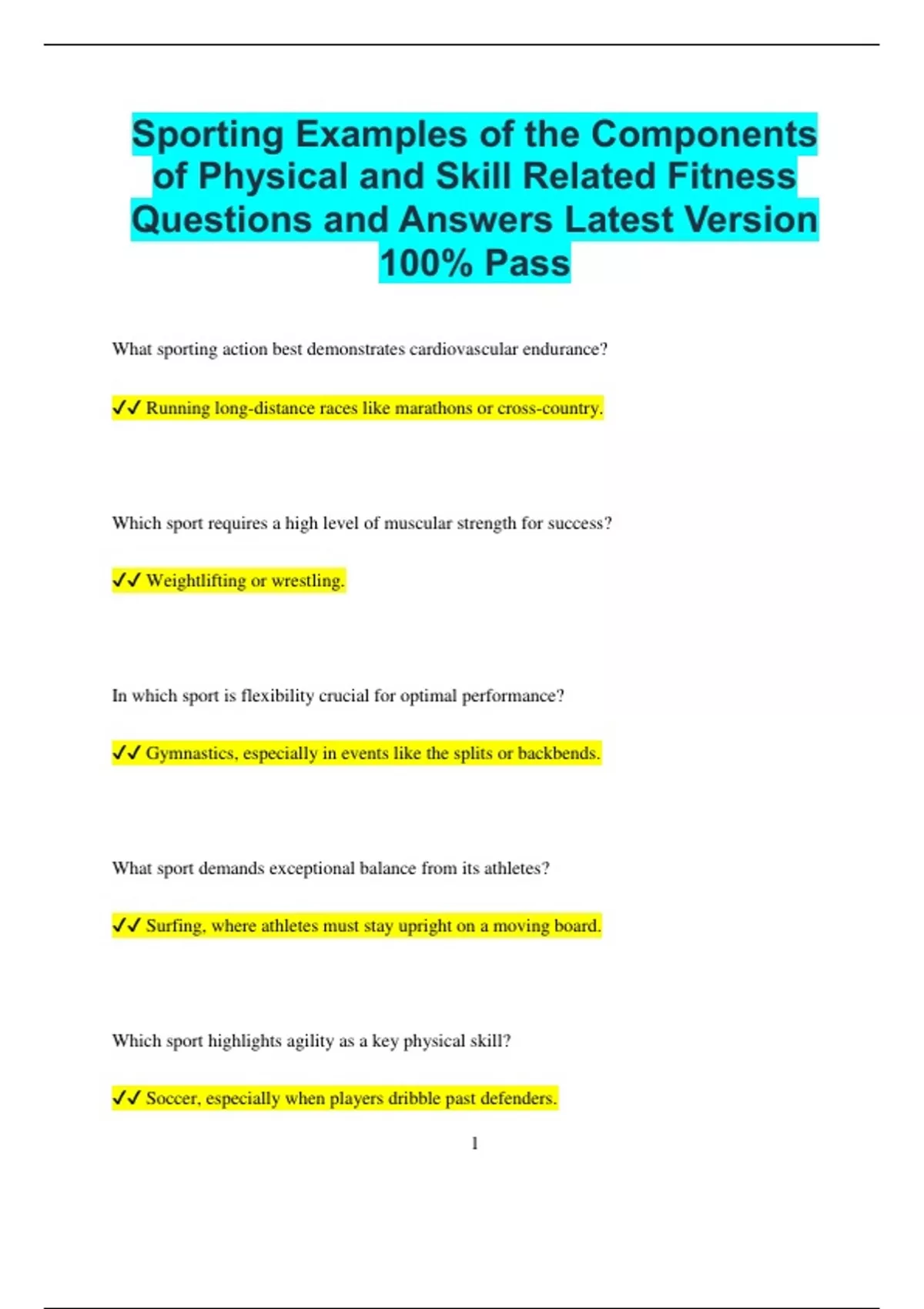 Sporting Questions Sporting Examples of the Components of Physical and Skill Related ...