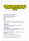 FOOD MANAGER CERTIFICATION EXAM &lpar;ACTUAL TEST&rpar; QUESTIONS WITH 100&percnt; CORRECT ANSWERS 2025 LATEST UPDATE 