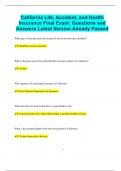 California Life&comma; Accident&comma; and Health Insurance Final Exam&colon; Questions and Answers Latest Version Already Passed
