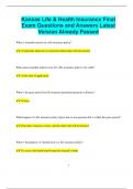 Kansas Life & Health Insurance Final Exam Questions and Answers Latest  Version Already Passed