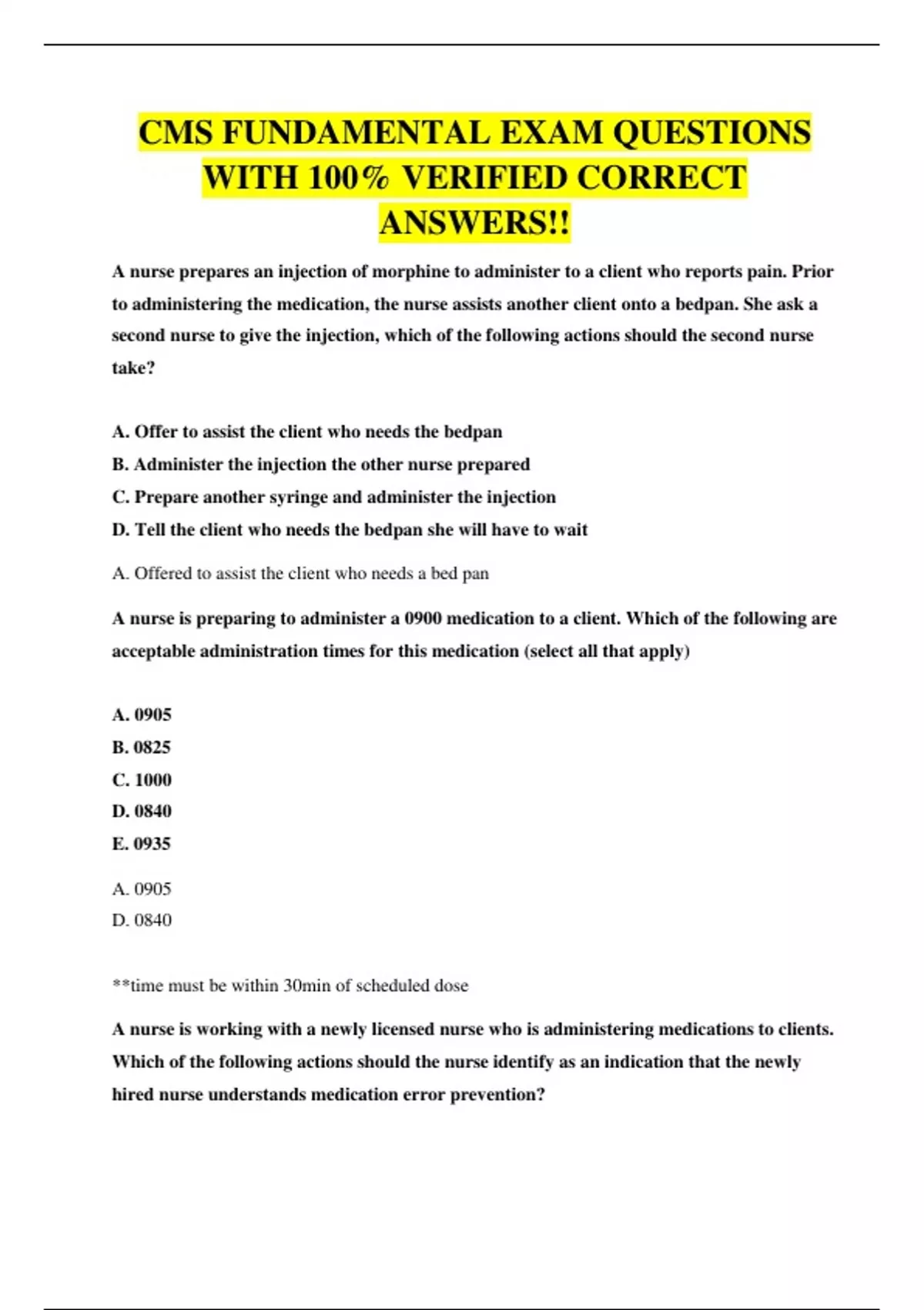 CMS FUNDAMENTAL EXAM QUESTIONS WITH 100% VERIFIED CORRECT ANSWERS ...
