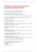 NURSING 110 FINAL EXAM STUDY QUESTIONS AND ANSWERS