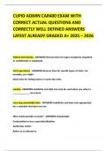 CUPID ADMIN CAR400 EXAM WITH CORRECT ACTUAL QUESTIONS AND CORRECTLY WELL DEFINED ANSWERS LATEST ALREADY GRADED A&plus; 2025 &ndash; 2026