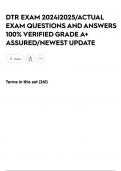 DTR EXAM 2024&vert;2025&sol;ACTUAL EXAM QUESTIONS AND ANSWERS 100&percnt; VERIFIED GRADE A&plus; ASSURED&sol;NEWEST UPDATE