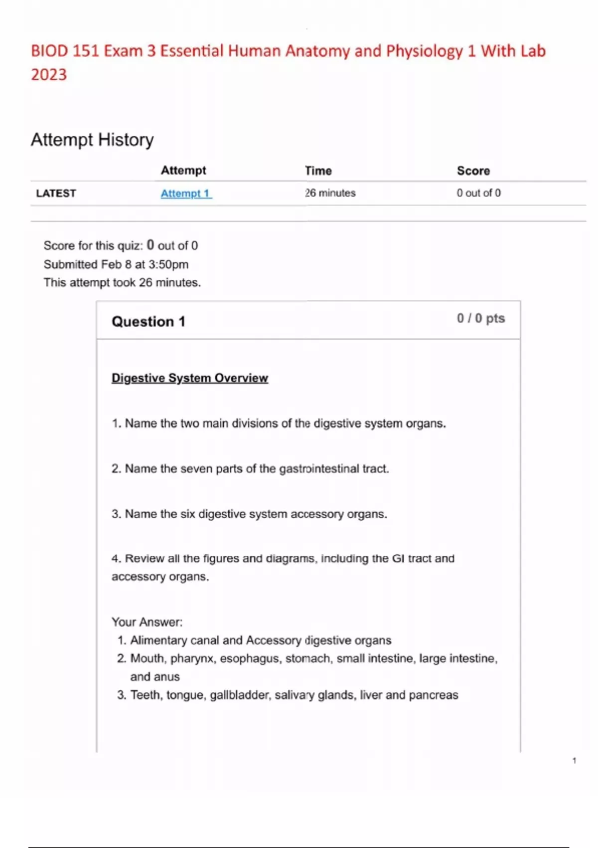BIOD 151 Exam 3 Essentials Human Anatomy and Physiology 1 With Lab 2023 ...