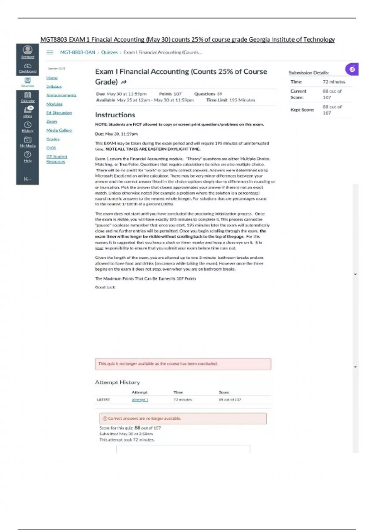 MGT8803 EXAM 1 Finacial Accounting (May 30) counts 25% of course grade ...