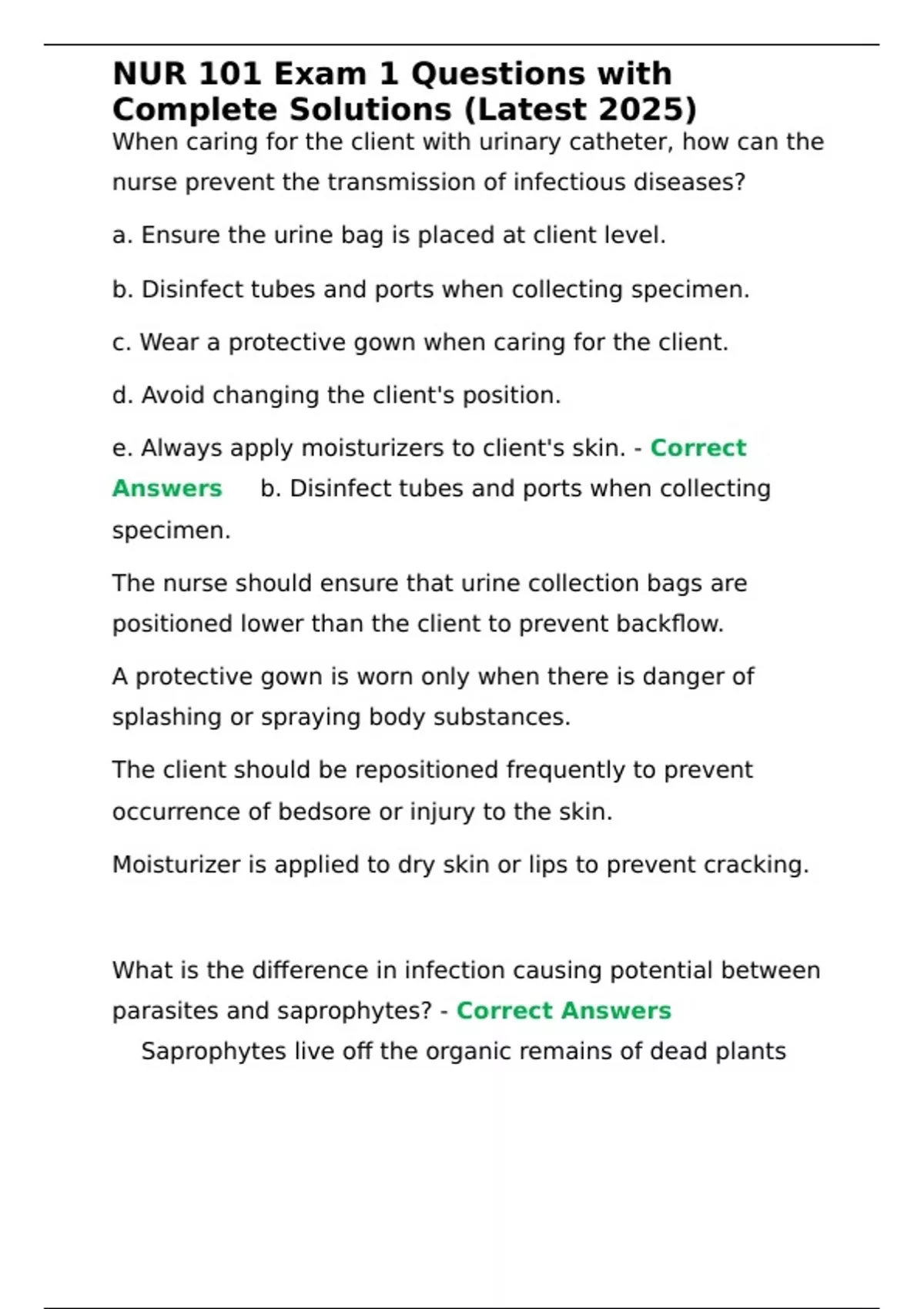 NUR 101 Exam 1 Questions with Complete Solutions (Latest 2025) - Nurse ...