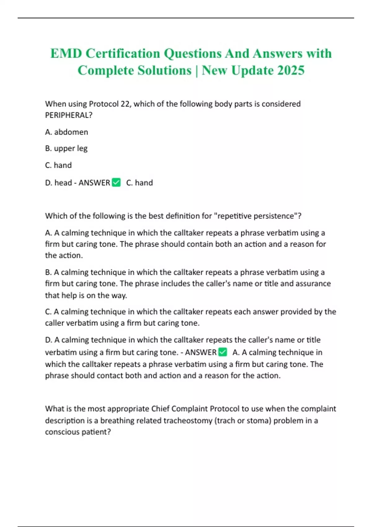 EMD Certification Questions And Answers with Complete Solutions | New ...