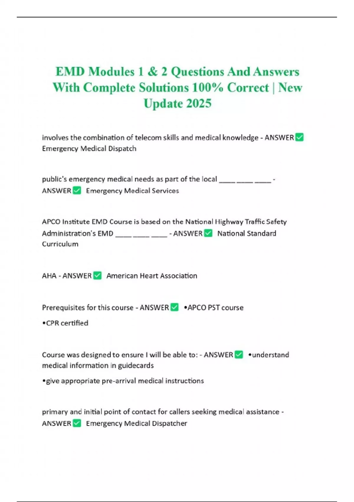 EMD Modules 1 & 2 Questions And Answers With Complete Solutions 100% ...