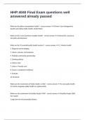 HHP&colon;4040 Final Exam questions well answered already passed