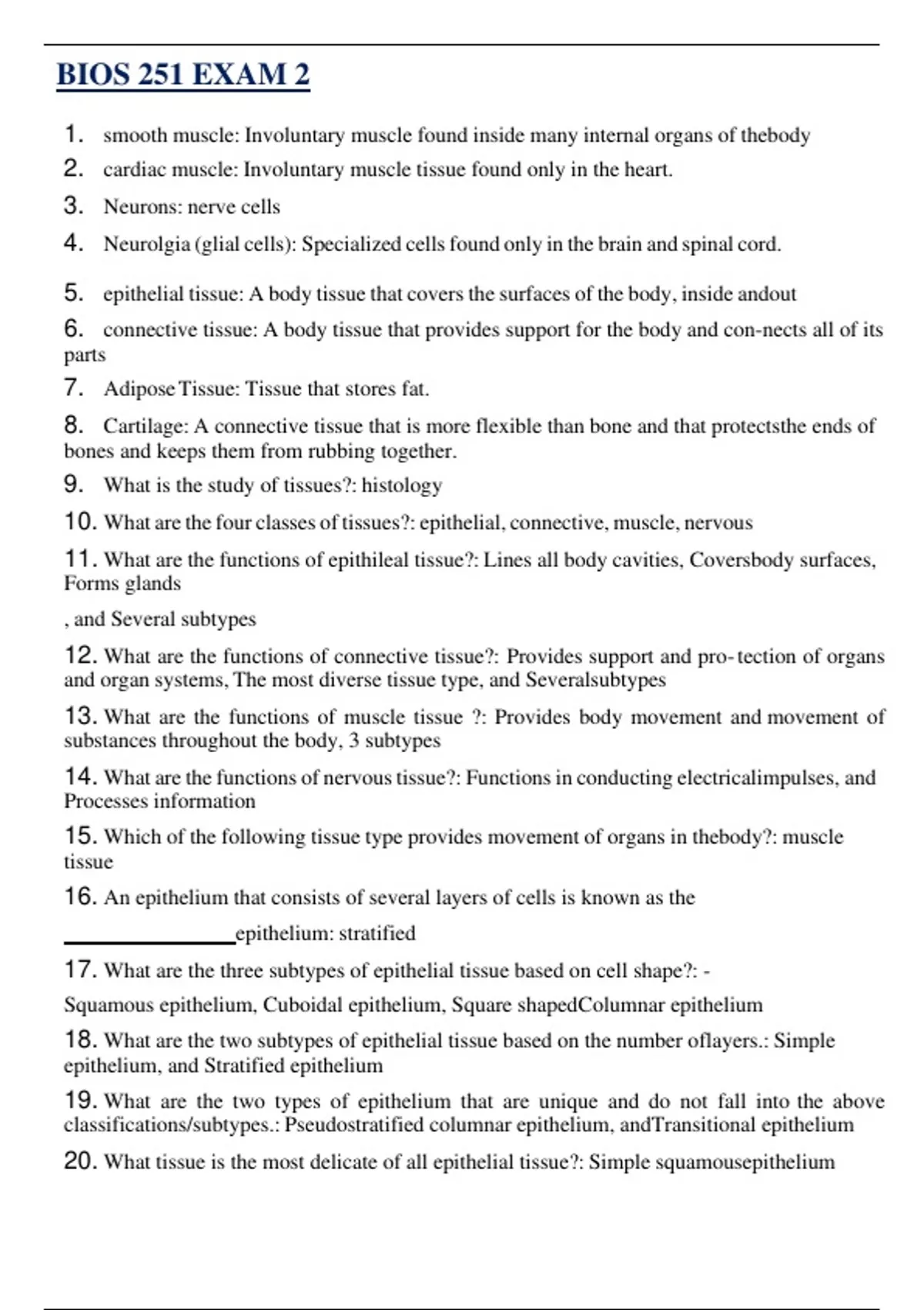 BIOS 251 EXAM 2 ( UPDATED 2025 ) | QUESTIONS WITH 100% VERIFIED ANSWERS ...