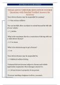 TEXAS ADULT DRIVERS EDUCATION COURSE  Questions with Detailed Verified Answers for  Accuracy