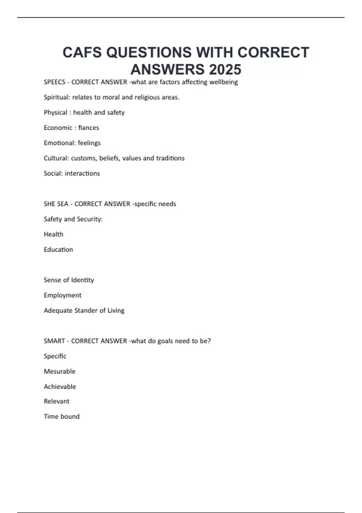 HSC CAFS QUESTIONS WITH CORRECT ANSWERS 2025 - CAFS - Stuvia US