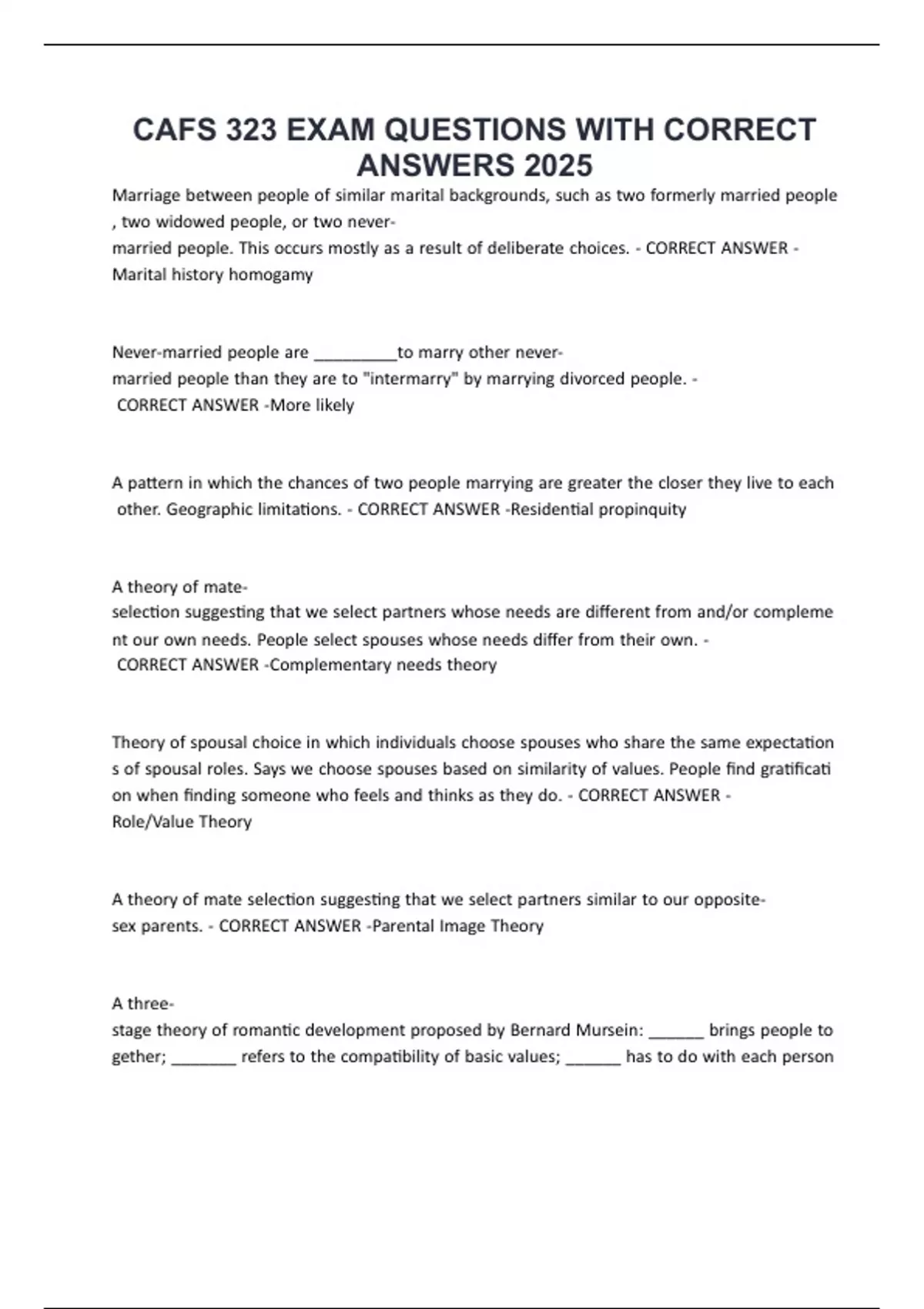 CAFS 323 EXAM QUESTIONS WITH CORRECT ANSWERS 2025 - CAFS - Stuvia US